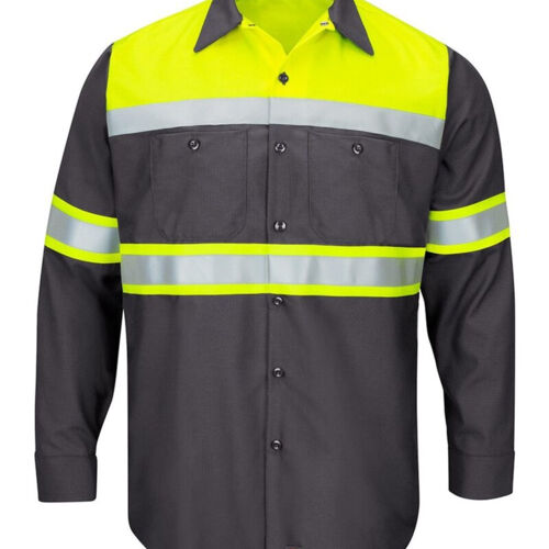 Men's Tall Hi-Visibility Colorblock Ripstop Long Sleeve Work Shirt Thumbnail