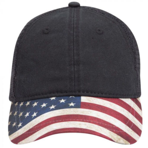 6 Panel Low Profile Soft Mesh Back Trucker Dad Hat United States Flag Design Visor Garment Washed Su Thumbnail